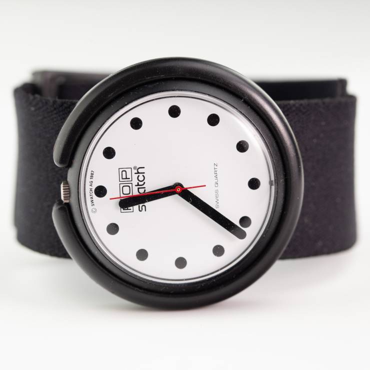 Vintage 1987 Pop Swatch Blackout PWBB100 Minimalist Black & White 39mm Excellent+